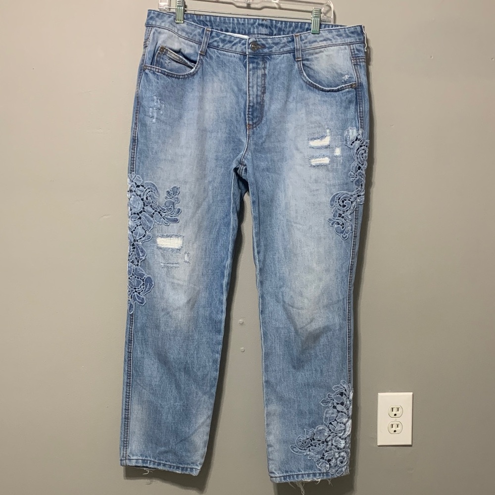 Ermanno Scervino Velvet Lace Detail Light Blue Straight Leg/Boyfriend Jeans
